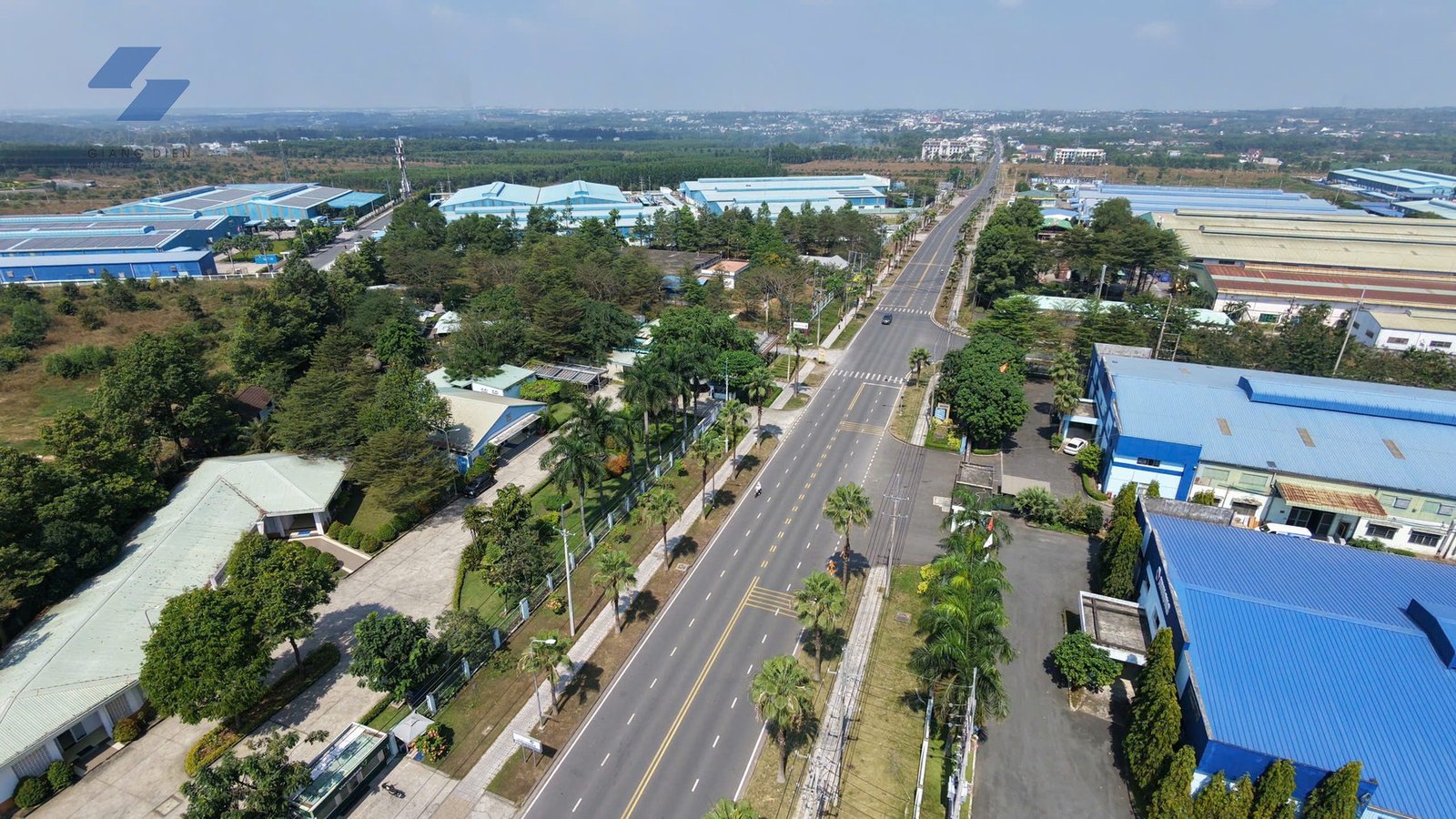 Aerial view of the internal boulevard at Giang Dien Industrial Park