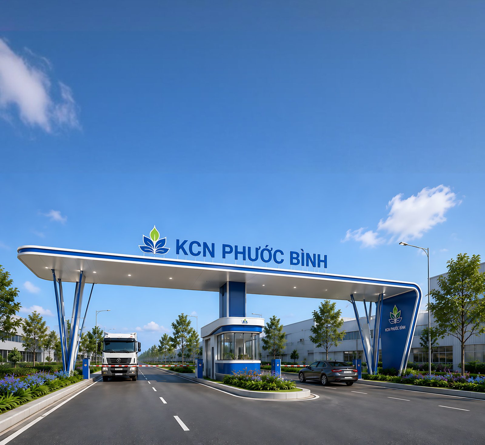 Architectural visualization of the Phuoc Binh Industrial Park main entrance